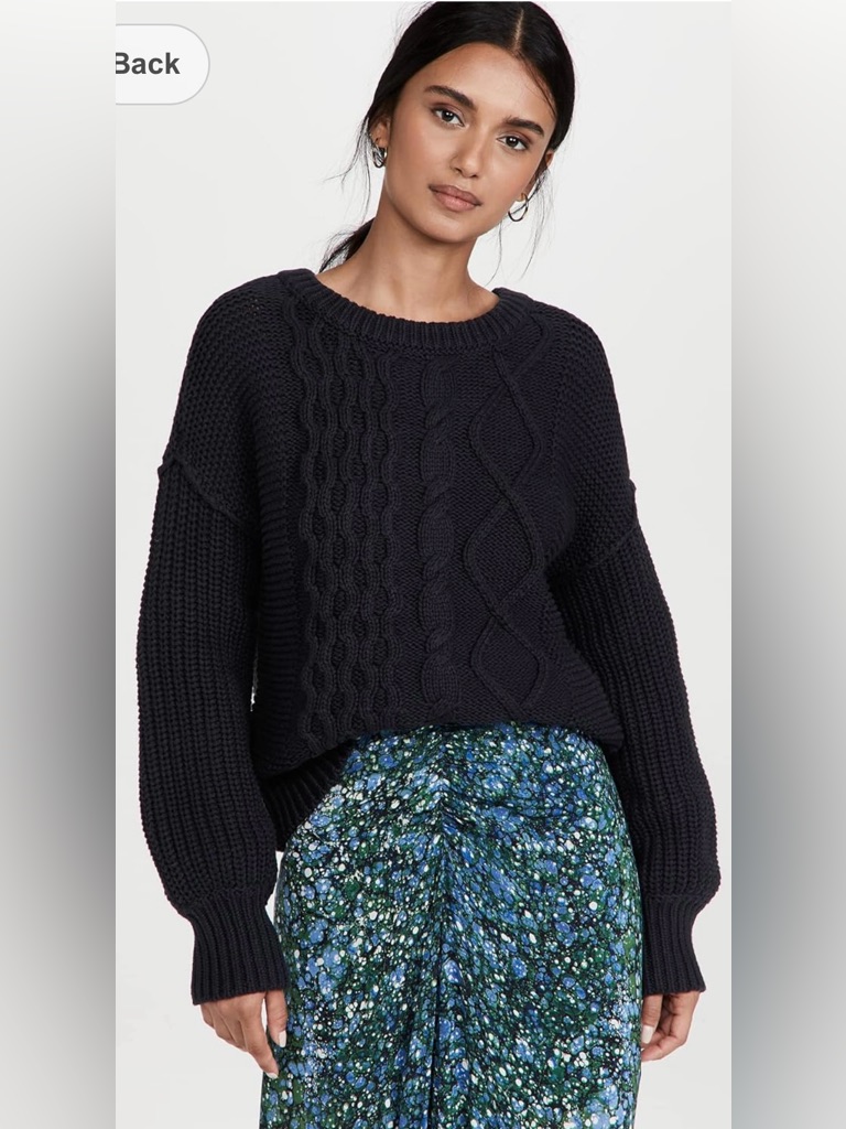 Free People Dream Cable Crewneck Sweater In Black